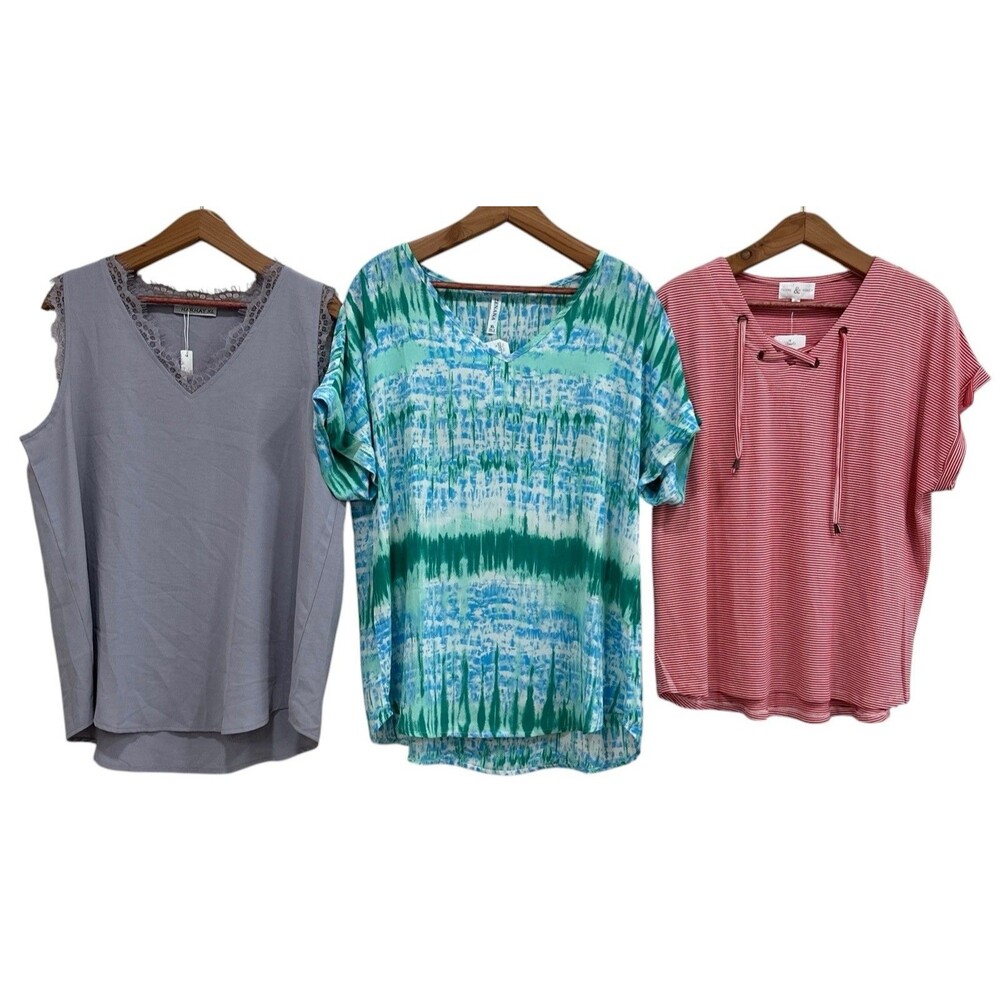 Women's Lot of 3 Tops Size XL Short Sleeve Career Casual Red Blue Purple NEW